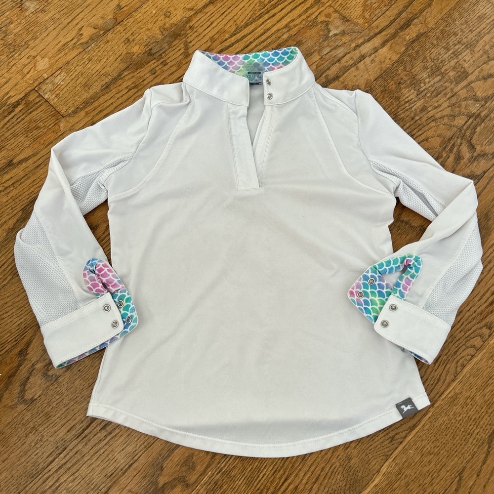 R.j. Classics girls equestrian show shirt long sleeve white mermaid horse riding